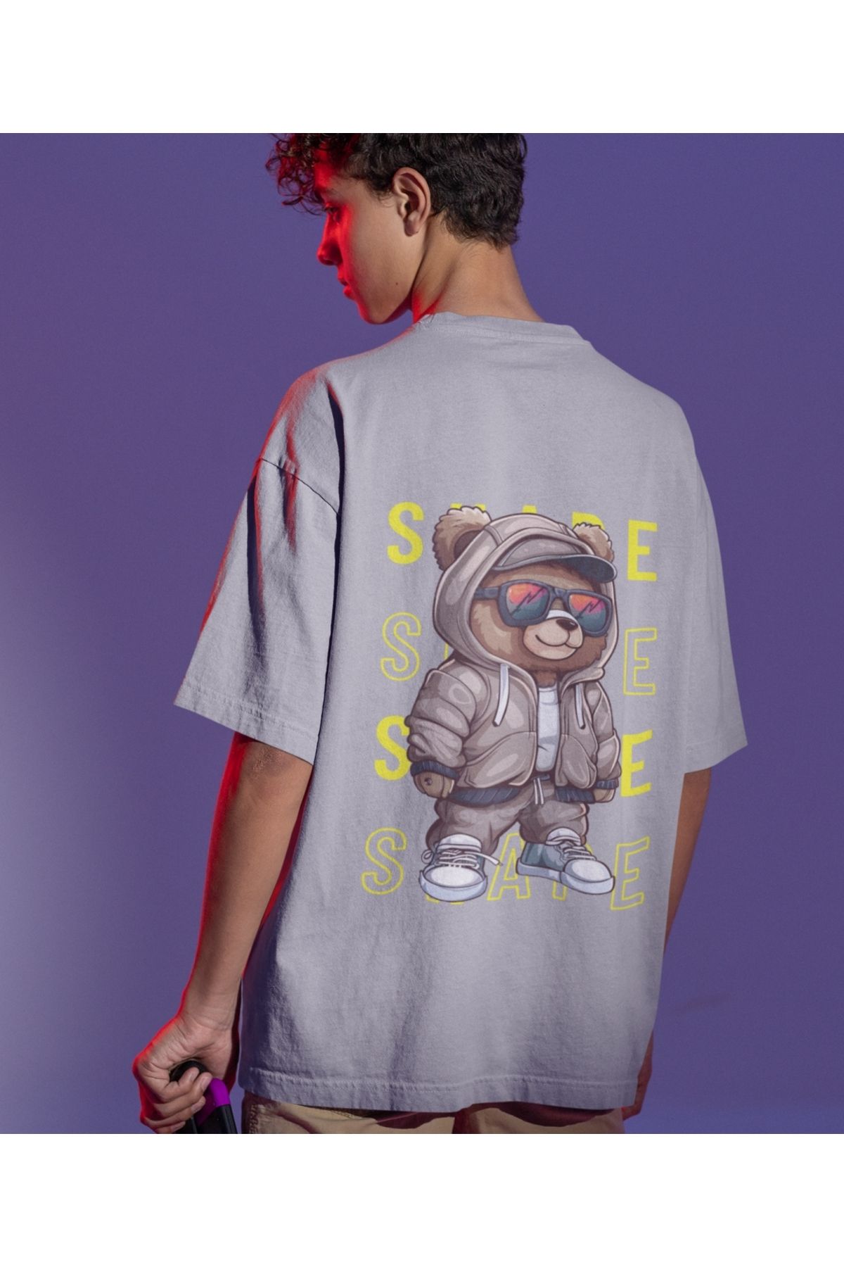 Terziligiyin Cool Bear Baskılı Oversize Erkek Tişört – Hava Alabilen 100% Pamuk