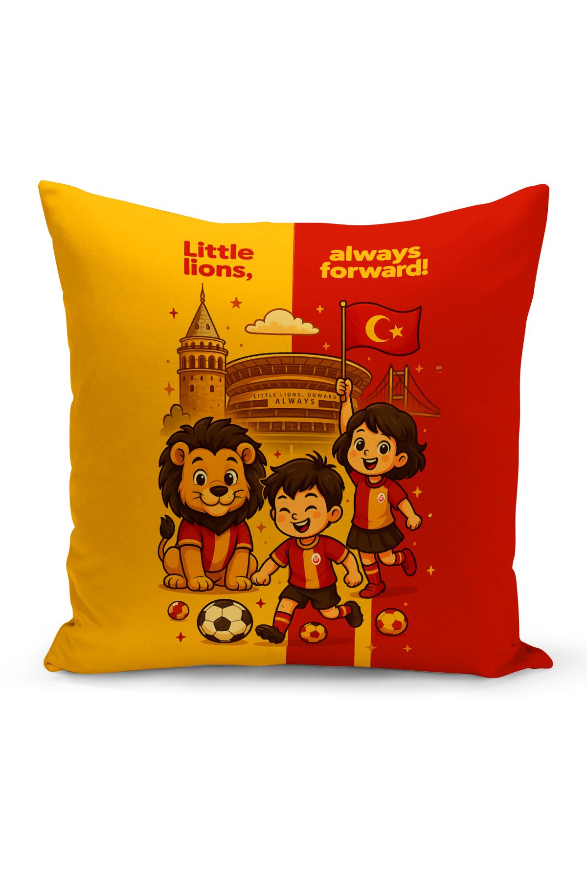 Bertille Home Çocuk Bebek Sarı Kırmızı Taraftar Futbol Serisi Kırlent Kılıfı (Cushion Cover)