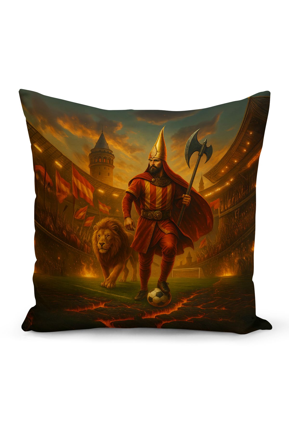Bertille Home Çocuk Bebek Sarı Kırmızı Taraftar Futbol Serisi Kırlent Kılıfı (Cushion Cover)