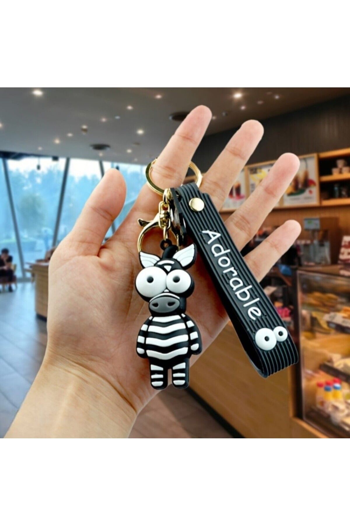 Mimi Aksesuar 3D Lüks Büyük Boy Sevimli Pörtlek Göz Zebra Slikon Anahtarlık Çanta Aksesuarı