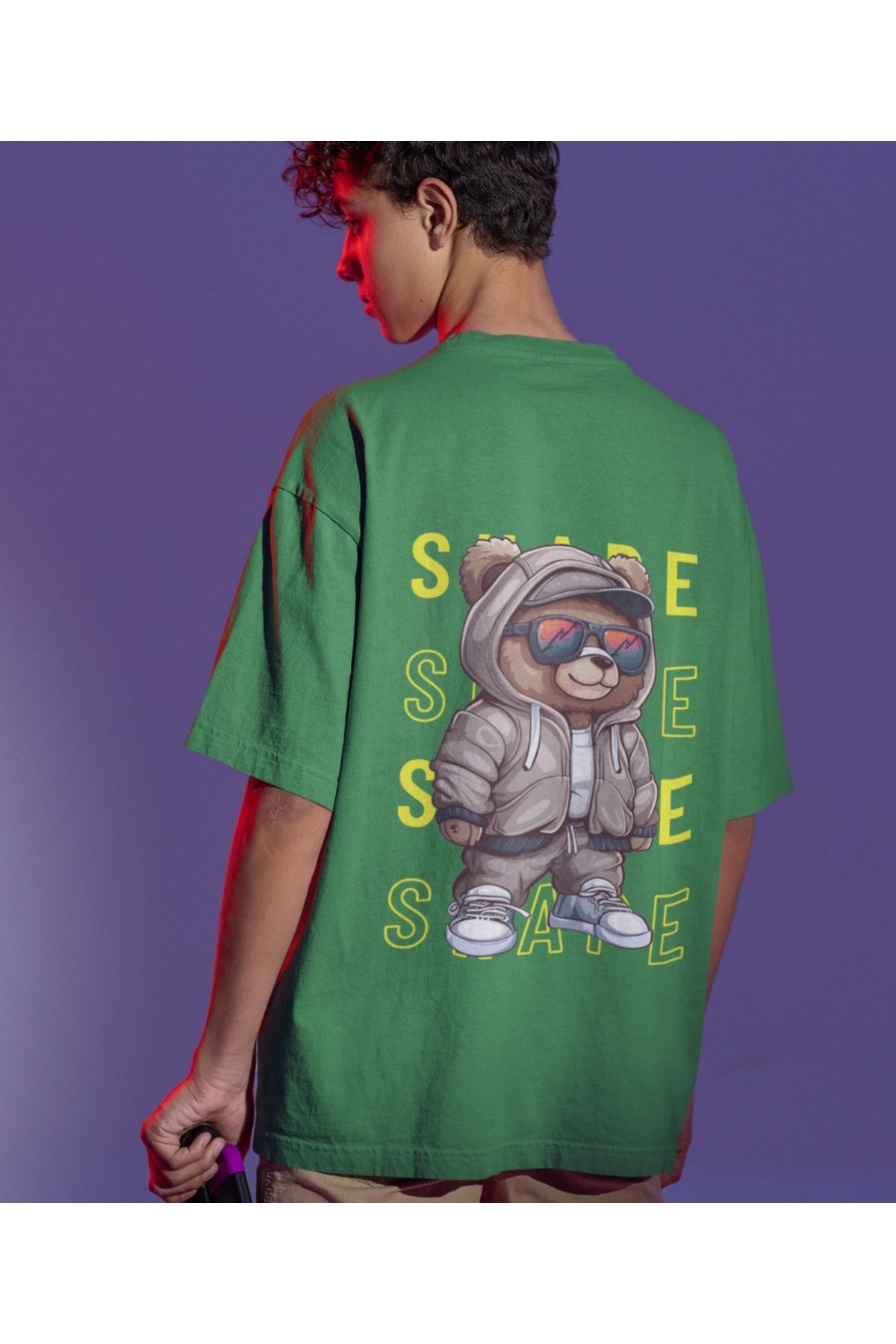 Terziligiyin Cool Bear Baskılı Oversize Erkek Tişört – Hava Alabilen 100% Pamuk