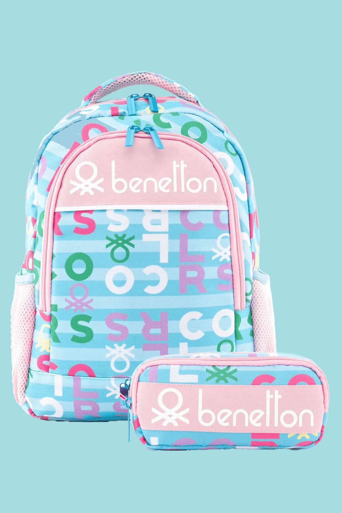United Colors of Benetton Ergonomik 2'li Kız Çocuk Okul Çantası Seti - Kalemlikli, Su Geçirmez, Şık ve Renkli Tasarım