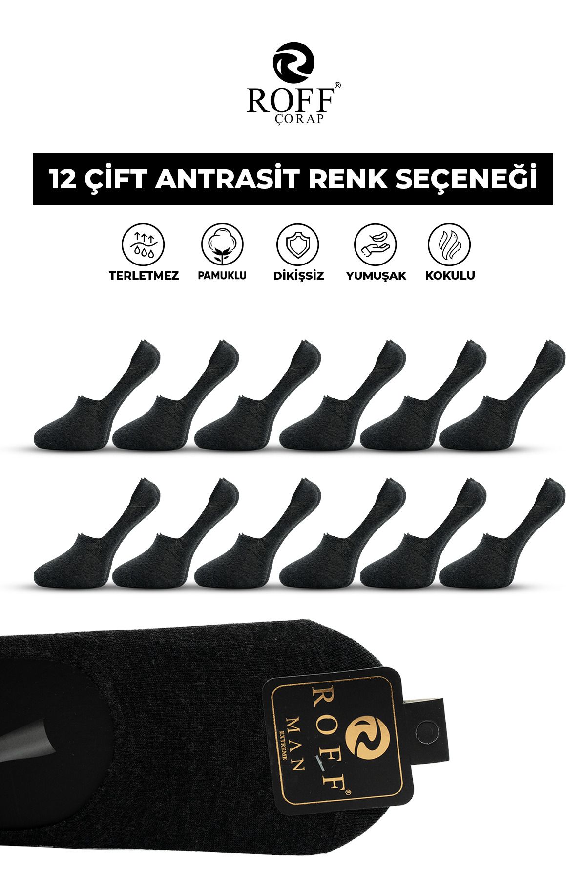 ROFF ÇORAP Erkek Kaydırmaz Silikonlu Babet Çorap 12'li