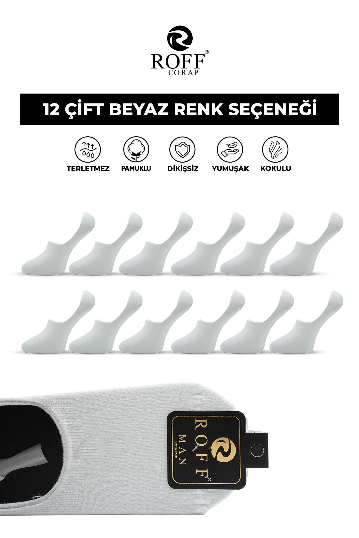 ROFF ÇORAP Erkek Kaydırmaz Silikonlu Babet Çorap 12'li