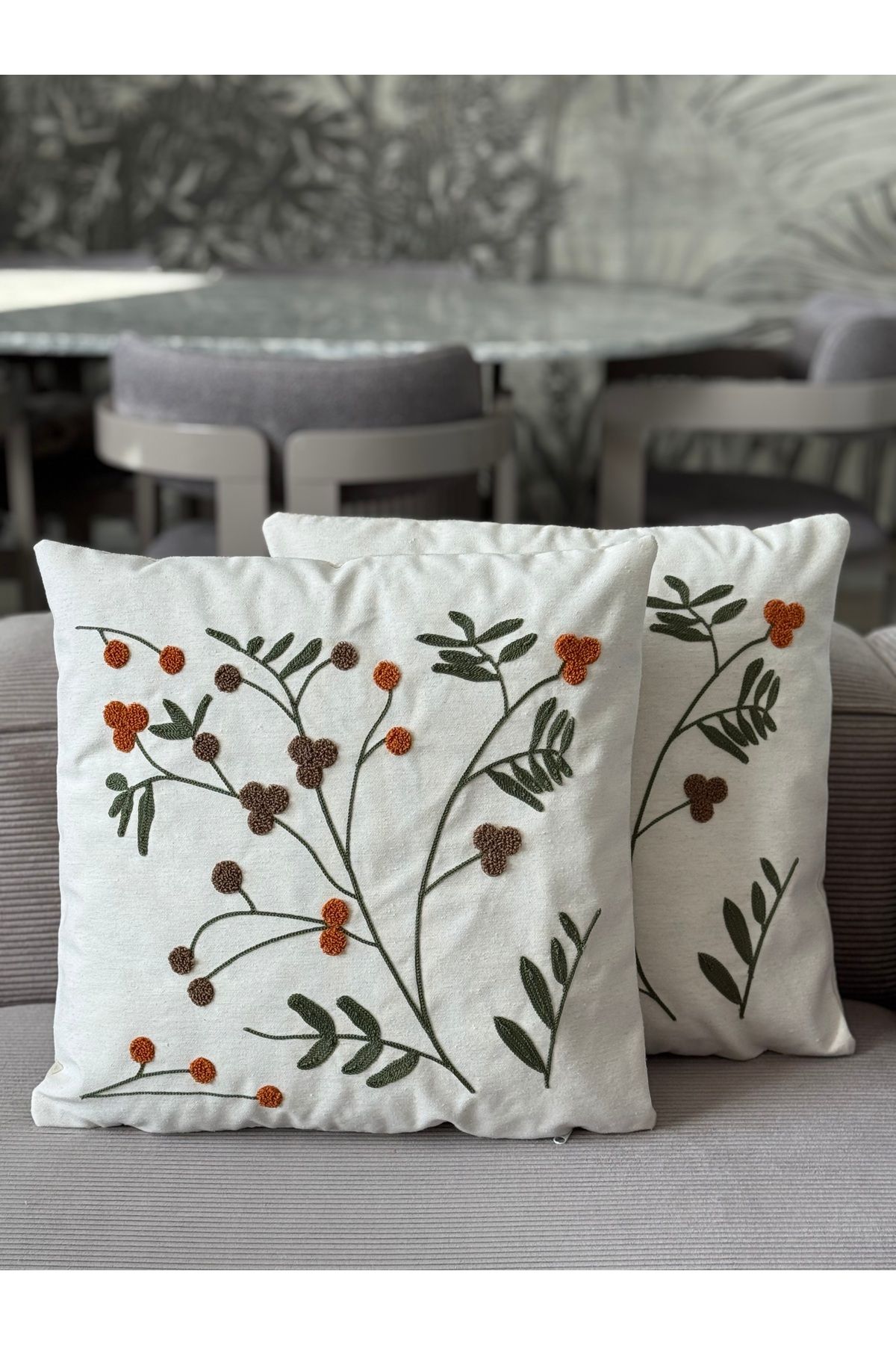 Skhome Üzüm Dalı Punch işlemeli Kırlent Kılıfı 1 Adet 43x43cm(PNC-125)