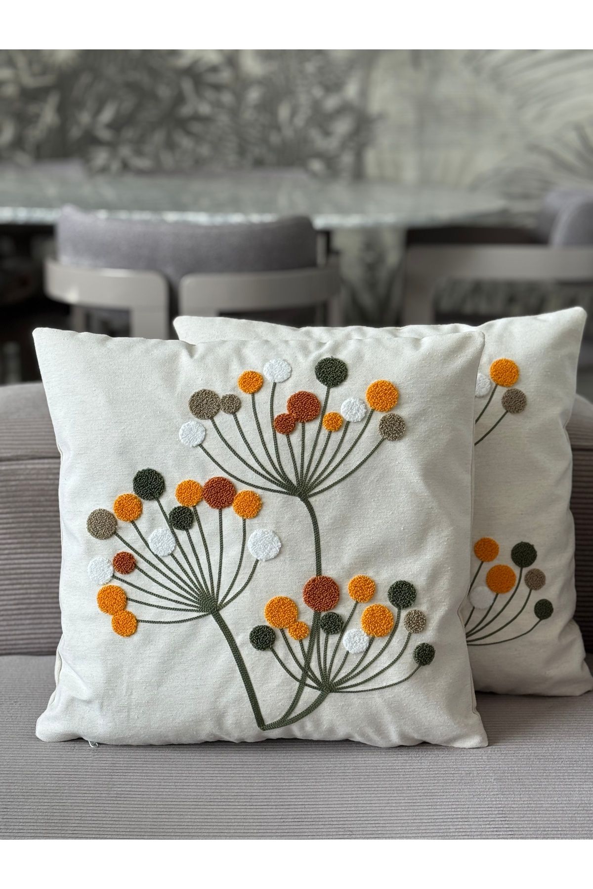 Skhome Bonibon Punch işlemeli Kırlent Kılıfı 1 Adet 43x43cm(PNC-120)