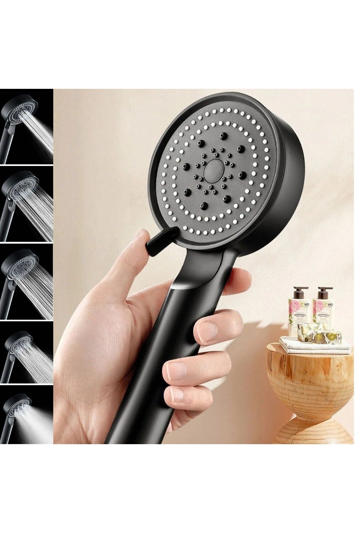 teknoliman TEKNOLİMAN® 5 Fonksiyonlu Yüksek Basınçlı Ayarlanabilir Siyah Duş Başlığı