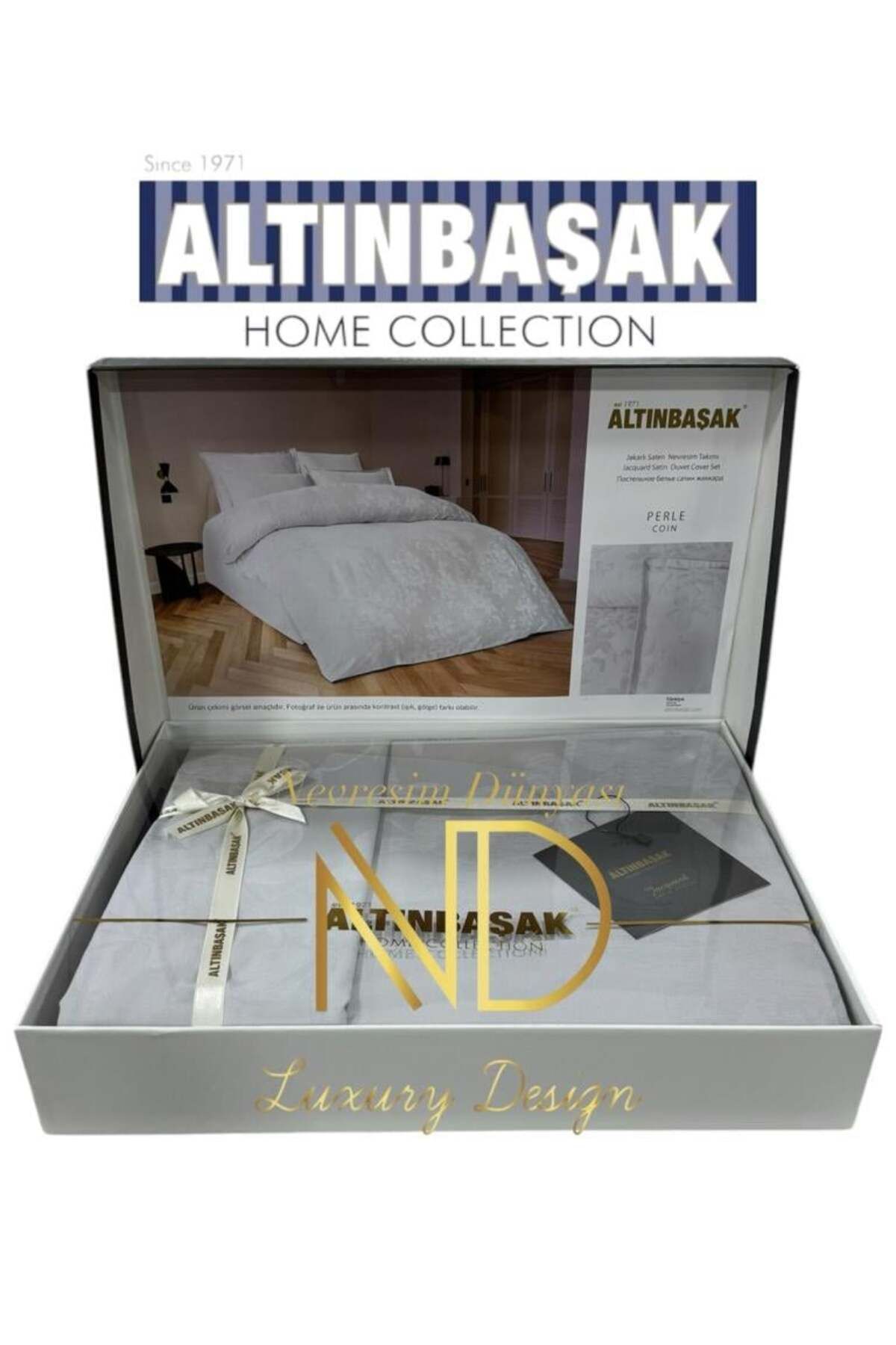FAYMEM GLOBAL Jakarlı Saten Çift Kişilik Nevresim Takımı Perle Coin