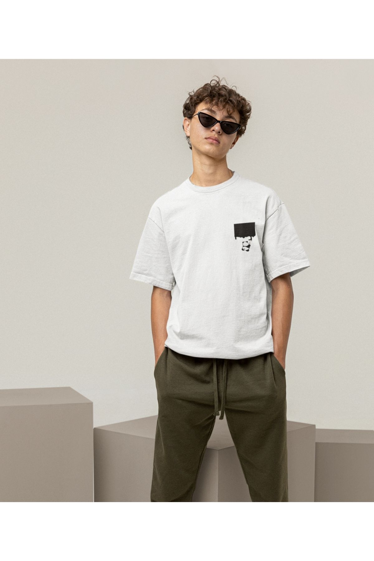 Terziligiyin Drip Panda Baskılı Oversize Erkek Tişört