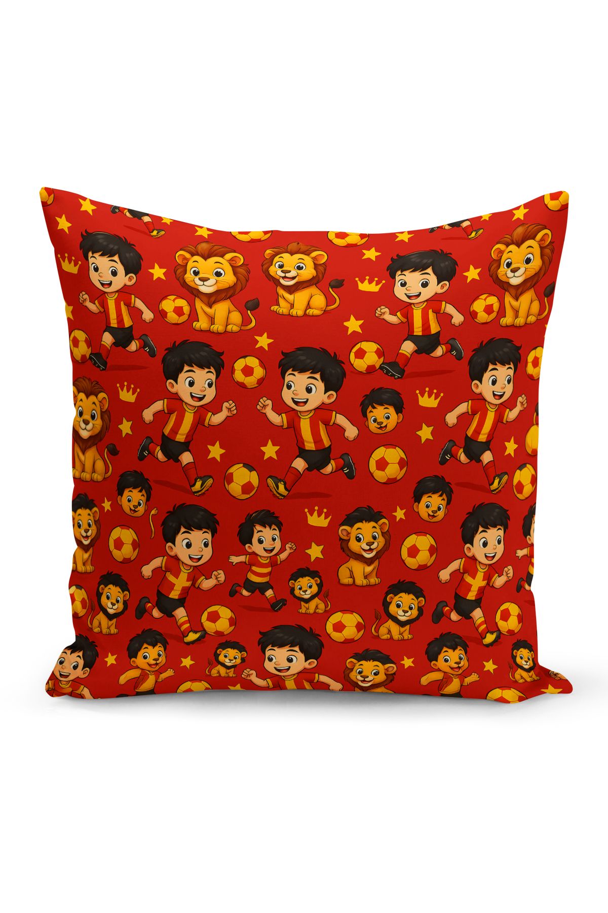 Bertille Home Çocuk Bebek Sarı Kırmızı Taraftar Futbol Serisi Kırlent Kılıfı (Cushion Cover)