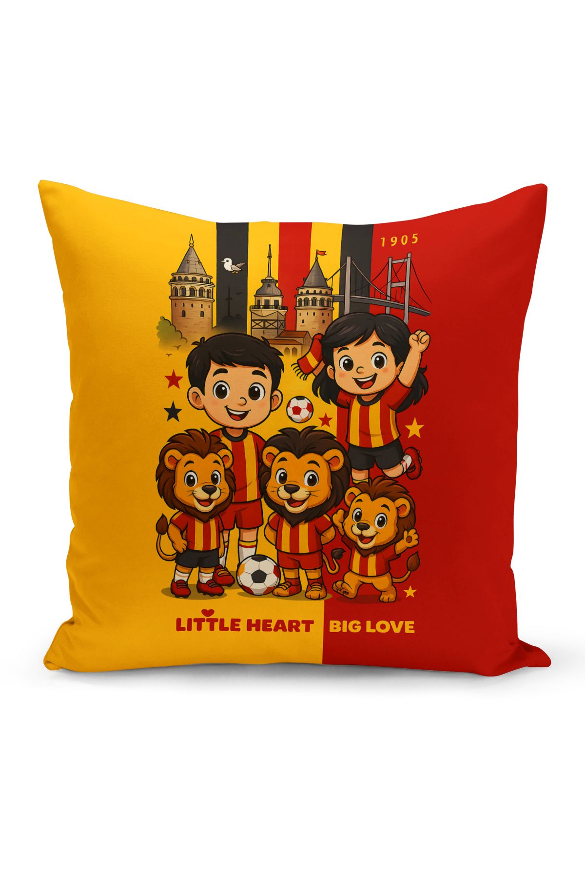 Bertille Home Çocuk Bebek Sarı Kırmızı Taraftar Futbol Serisi Kırlent Kılıfı (Cushion Cover)