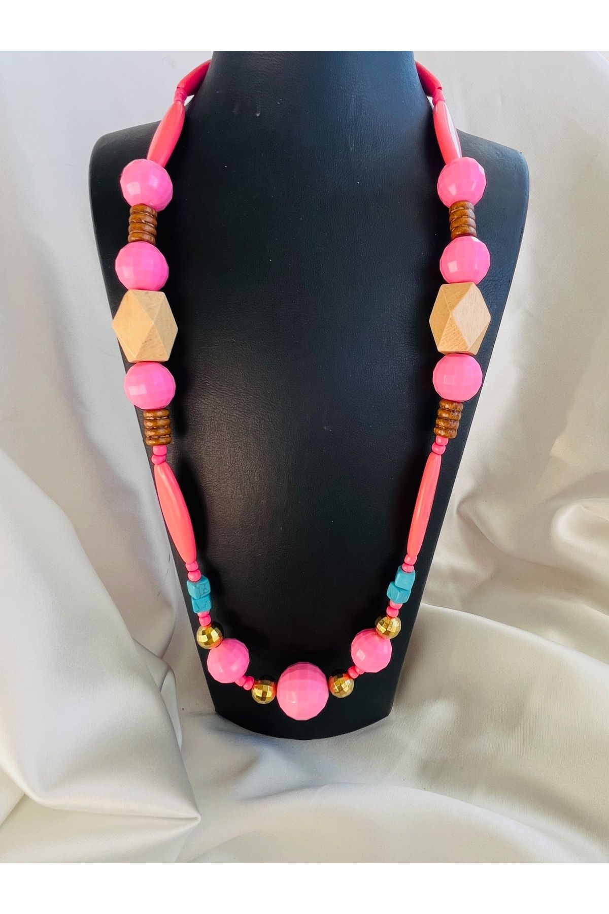 COCOSH TAKI Pembe renkli turkuaz taş detaylı çoklu tasarım kolye