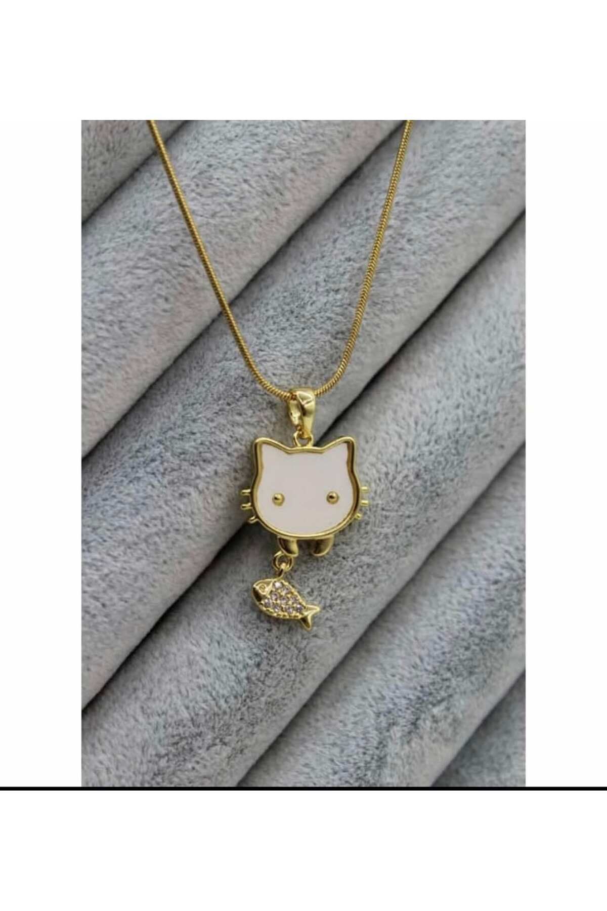 Herşey Nota 316L Paslanmaz Çelik Gold Hello Kitty Balık Detaylı Kolye | Kararma Yapmaz | Garantilidir