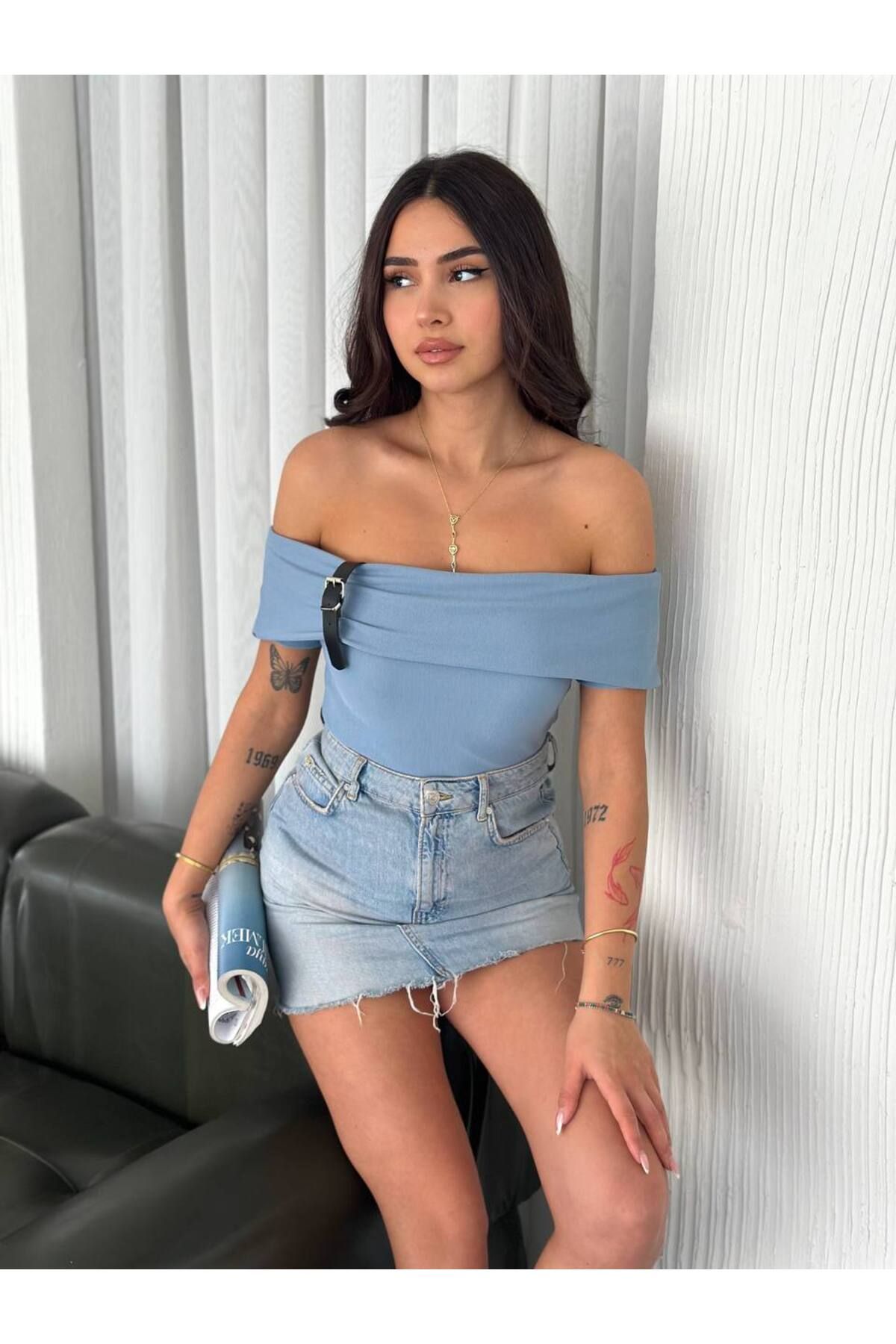 Castivo Fashion Tokalı Off-Shoulder Fit Bluz