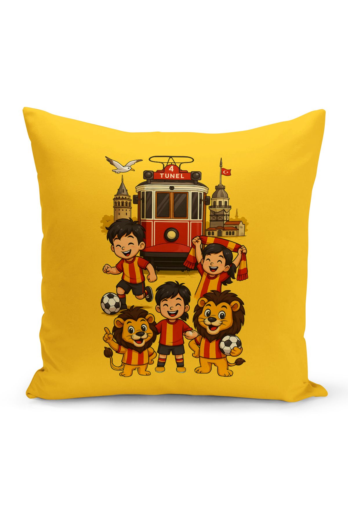 Bertille Home Çocuk Bebek Sarı Kırmızı Taraftar Futbol Serisi Kırlent Kılıfı (Cushion Cover)
