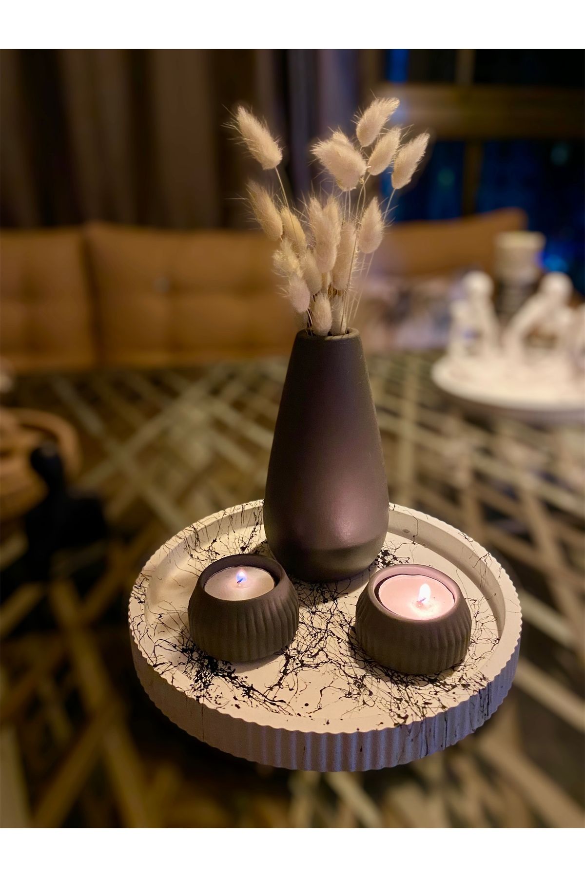 Biepoksi Gri Mermer Desen Salon Balkon Banyo Dekorasyon Hediye Aksesuar Taş Beton Bohem Set 4 Par