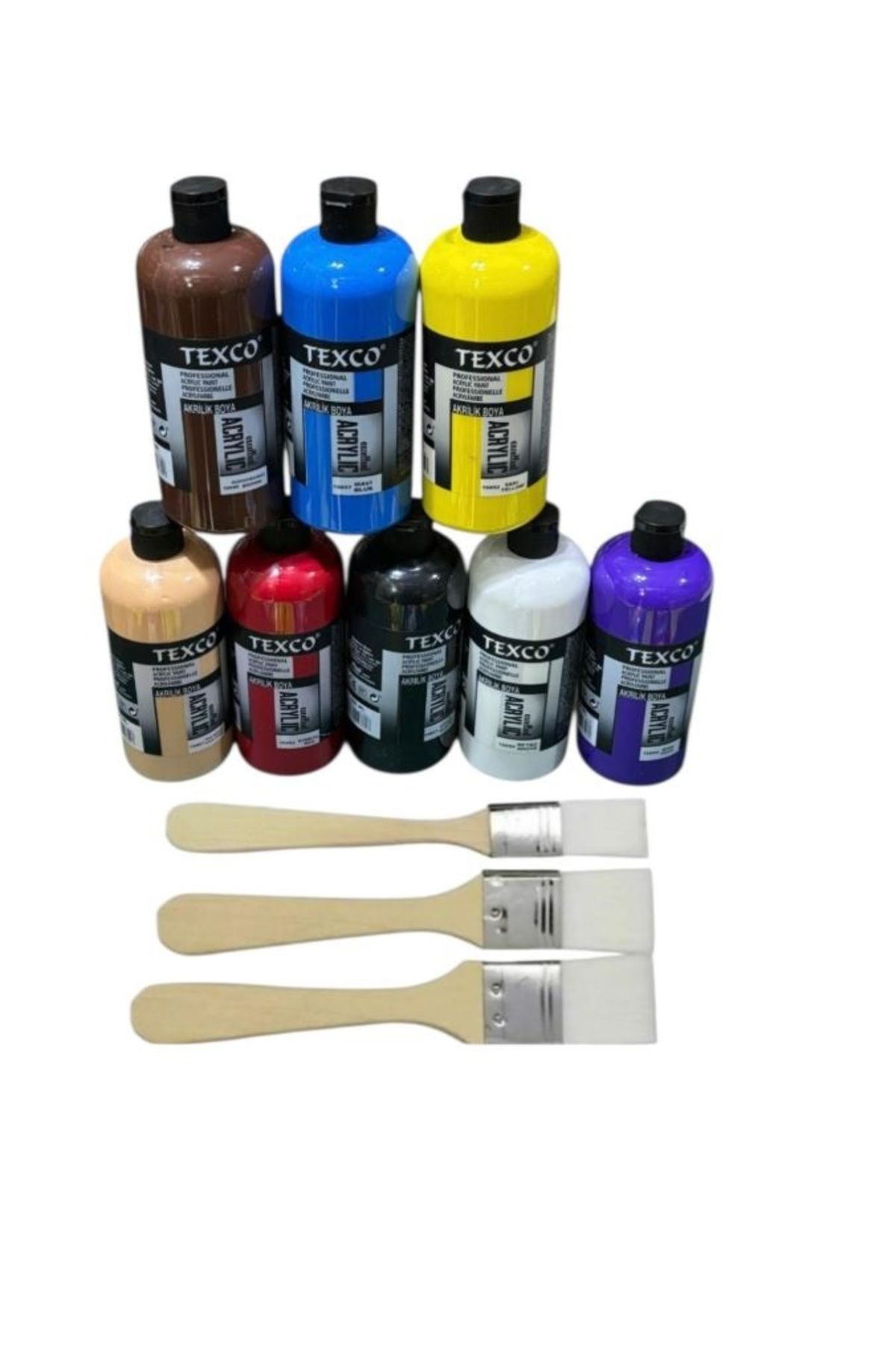Rich Texco Akrilik Boya Seti 8x400 ml. Ekonomik Paket Fırça Hediyeli