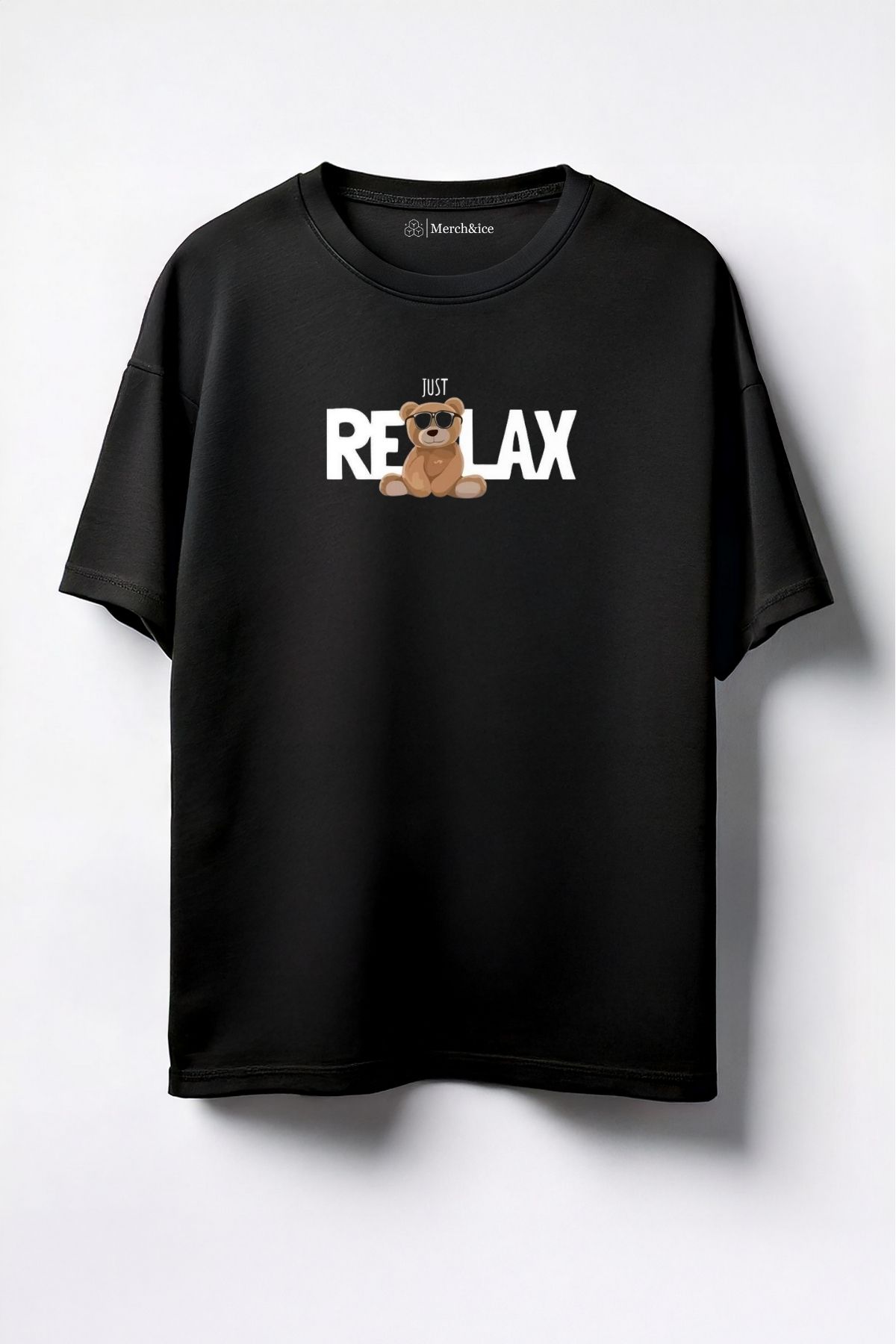 Merch&ice Just Relax Bear Baskılı Unisex Oversize T-Shirt