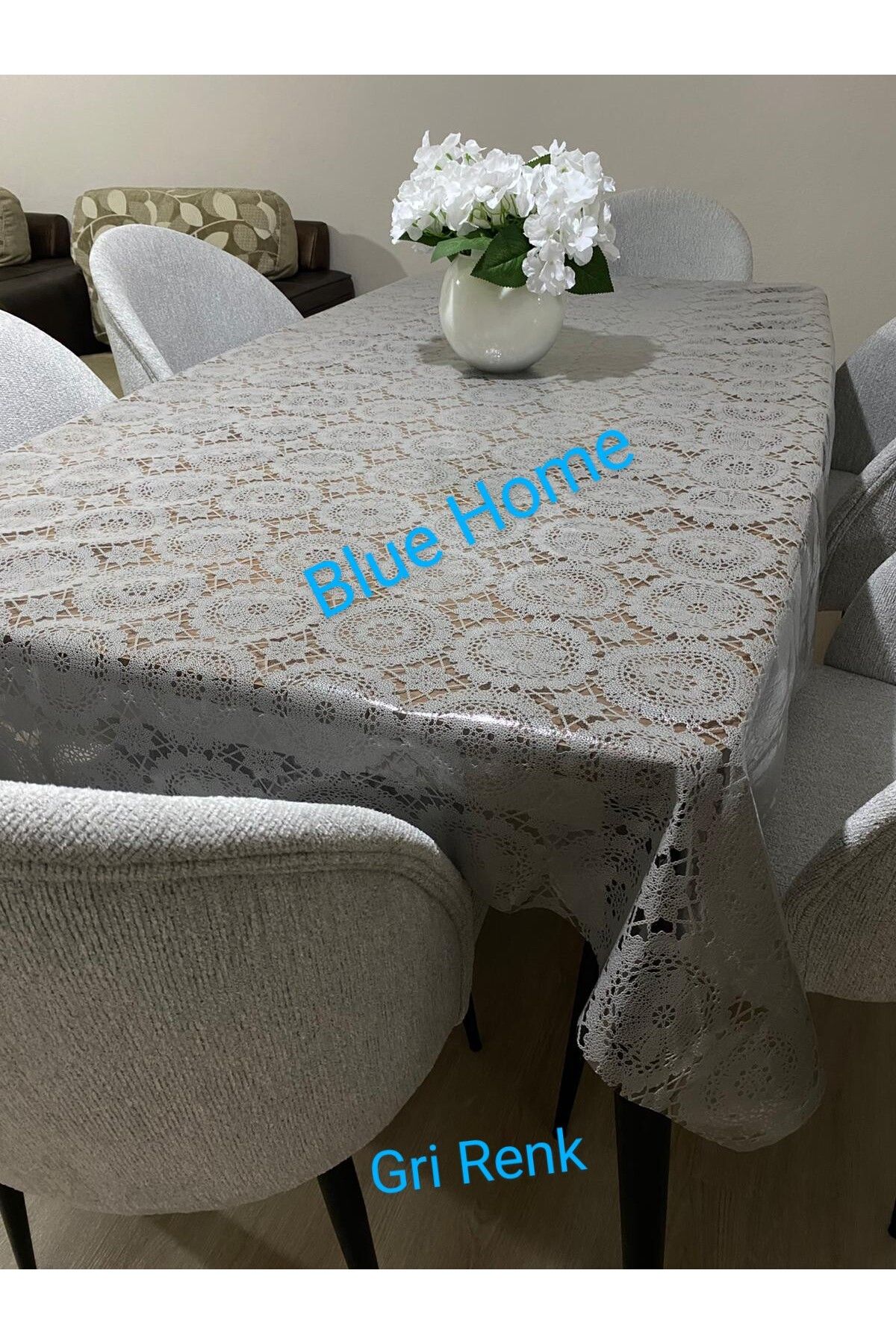 Blue Home Dantel Görünümlü Silinebilir Kolay Temizlenir Kaymaz Sıvı Geçirmez Pvc Masa Örtüsü - GRİ