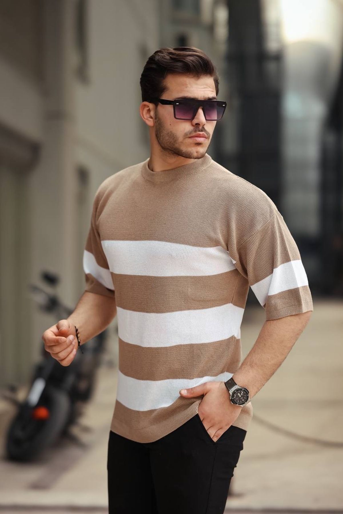 TMB Parçalı Triko Tişört Krem