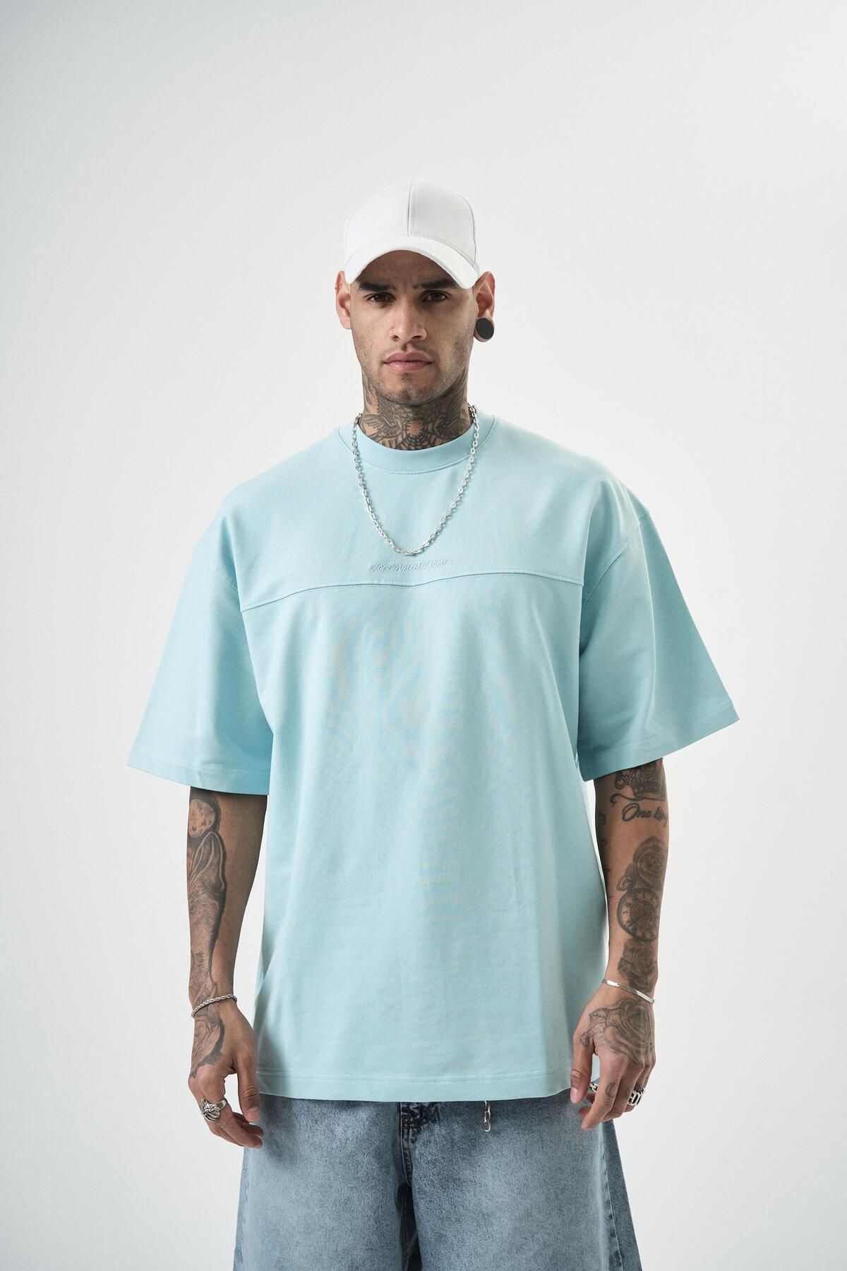 Respire Erkek Reconnaissance Nakışlı Oversize T-Shirt Bebe Mavi