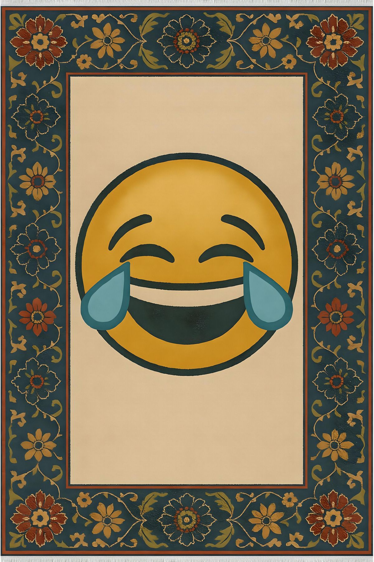 TNYLOF Emoji Desenli Retro Halı – Gülme İfadesi, Kaymaz Taban, Yıkanabilir, Bebek Dostu