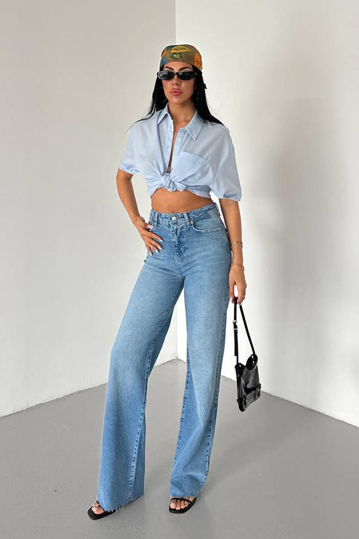 İstangül Butik Blue Motion Yüksek Bel Palazzo Jean