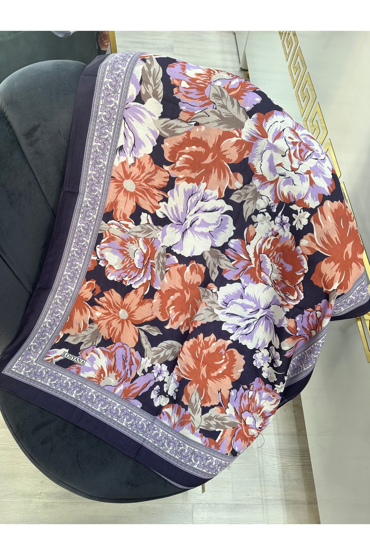 NurScarf Rose Desen Pamuk İpek Şal