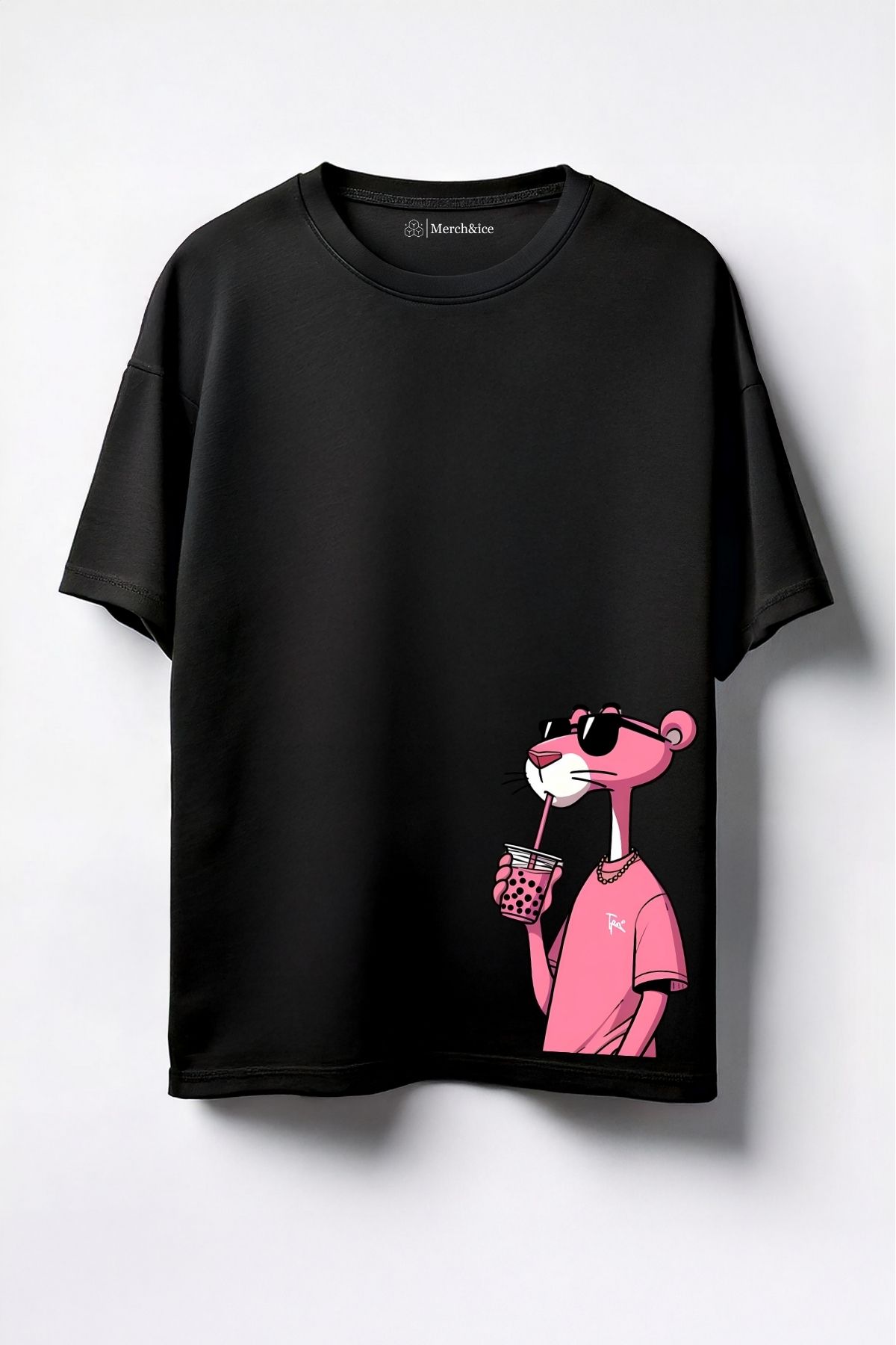 Merch&ice Double Teali Pembe Panter Baskılı Unisex Oversize T-Shirt