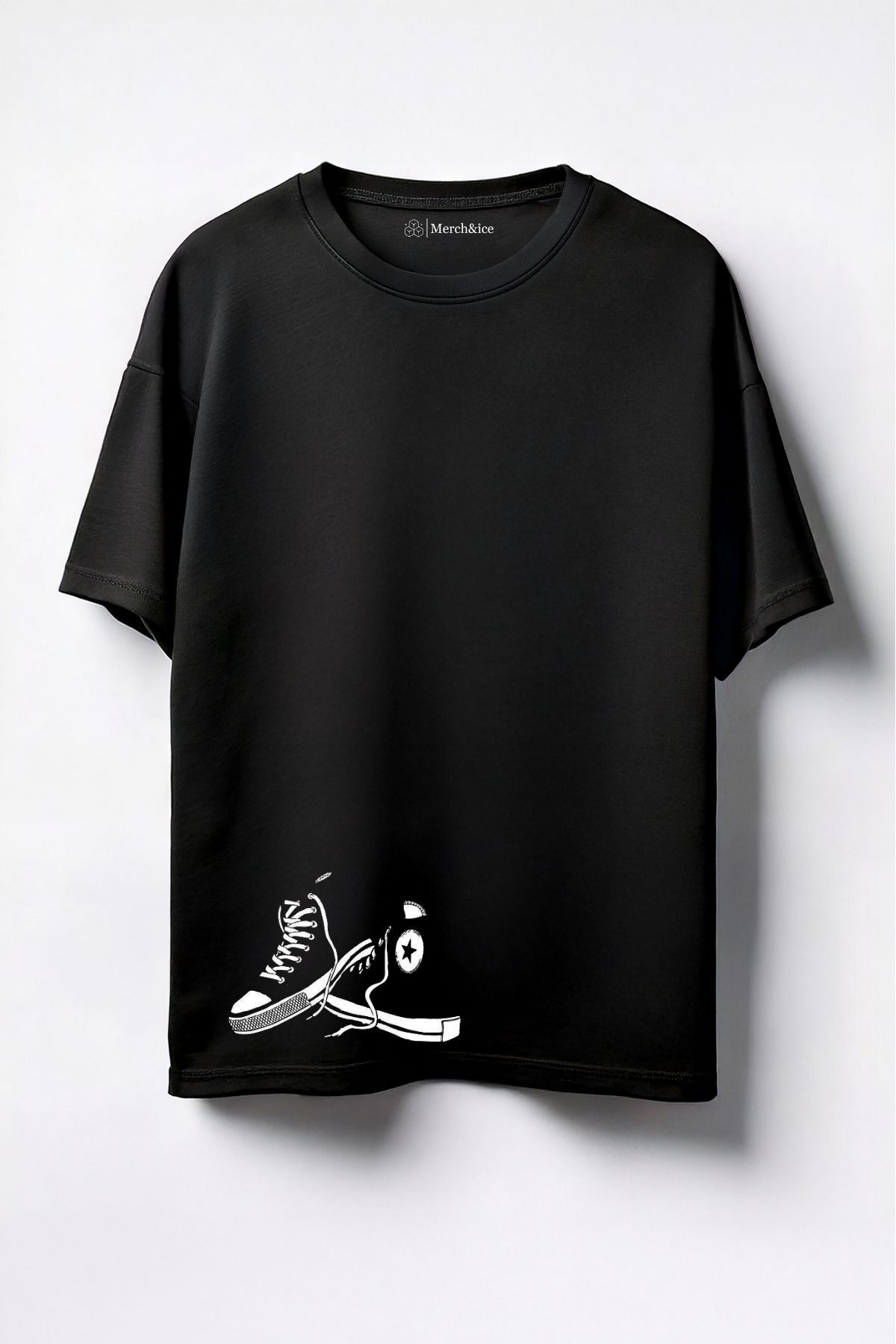 Merch&ice Siyah Ayakkabı Baskılı Unisex Oversize T-Shirt