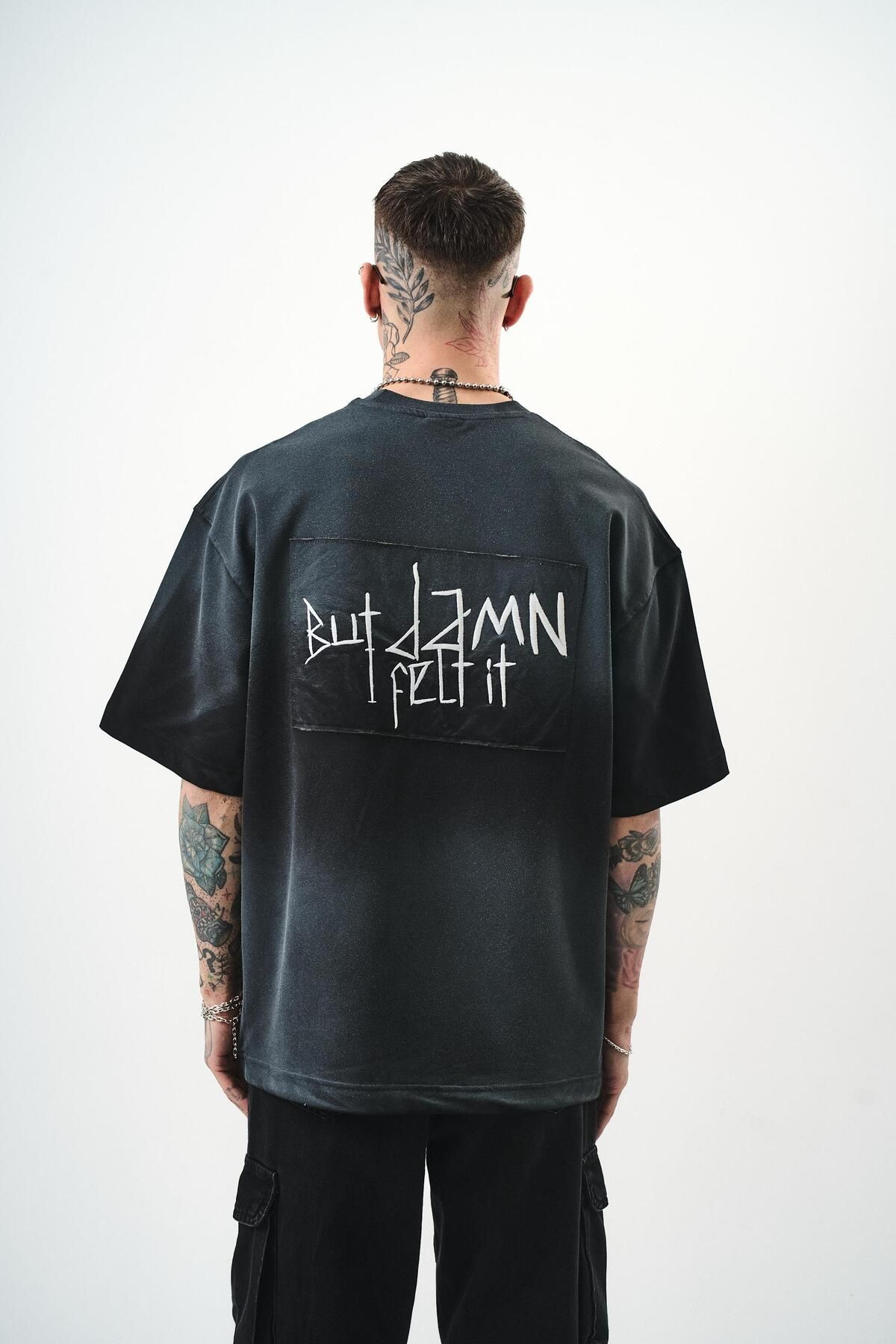Respire Erkek But Damn Nakışlı Oversize T-Shirt Siyah