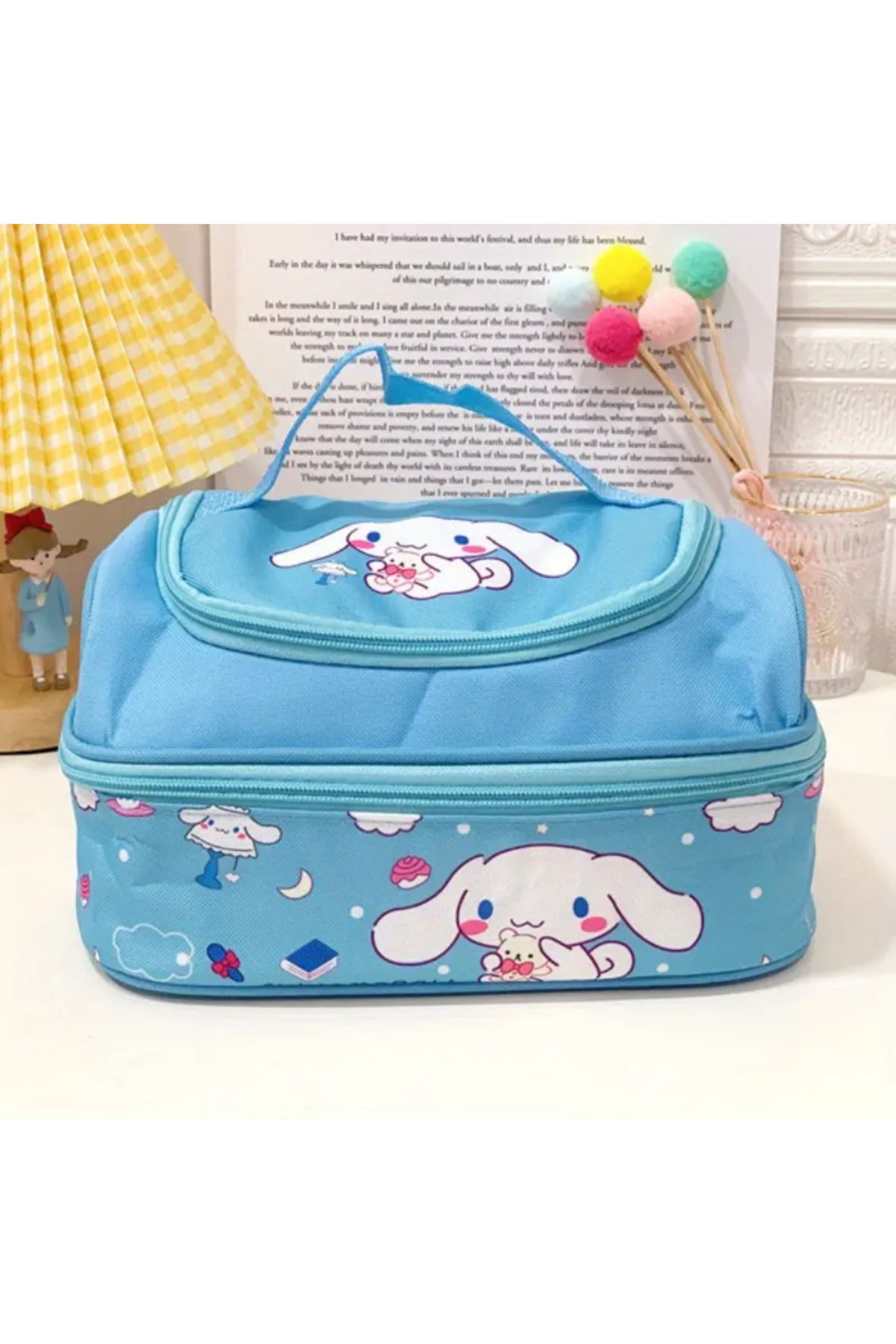 ada çanta kırtasiye Beslenme çantası geniş kapasiteli 2 bölmeli izoleli Cinnamoroll figürlü (26*20*14cm)