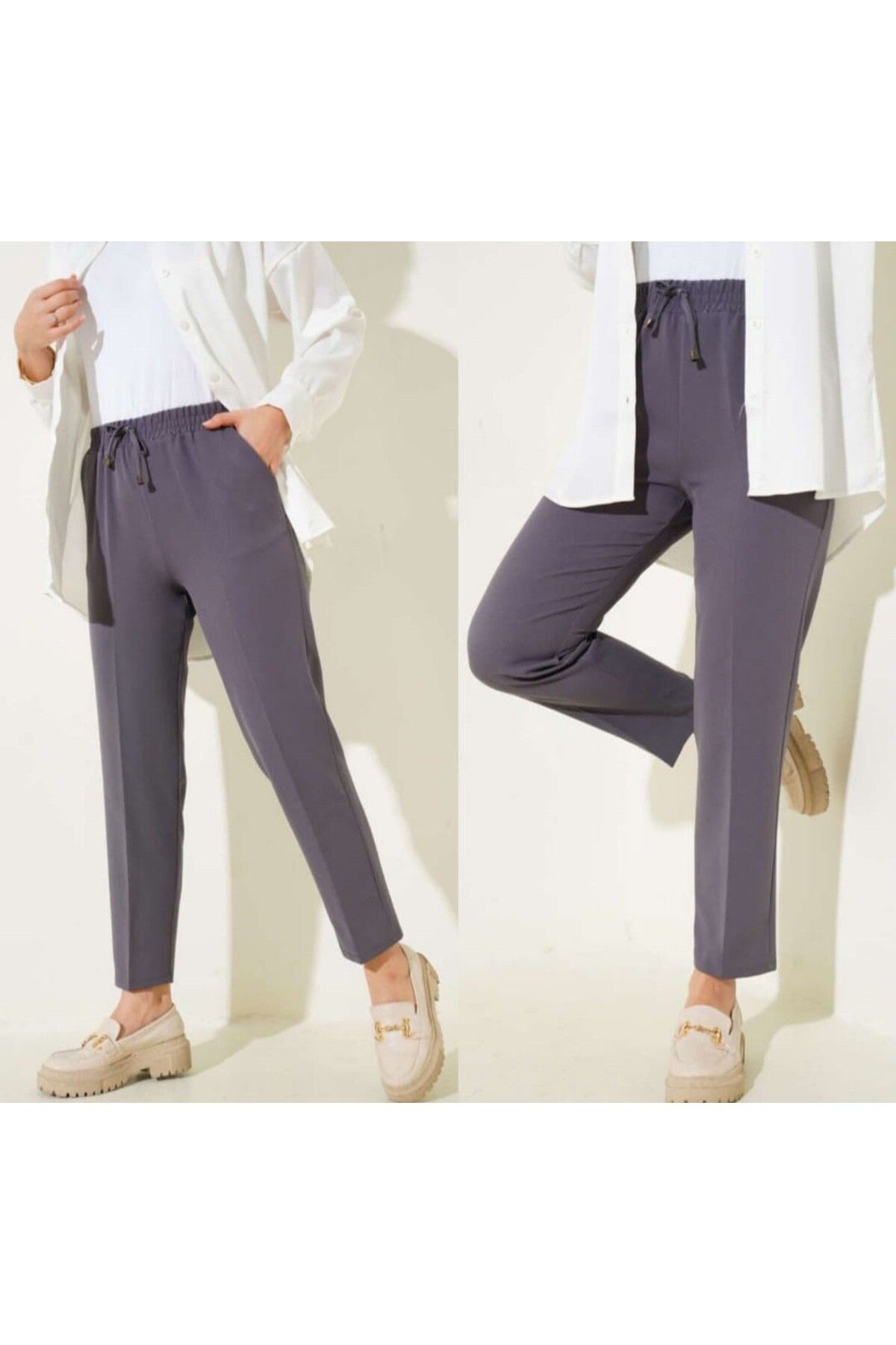Fua Shop Kadın İnce Kumaş Beli Lastikli Havuç Kesim Pantalon