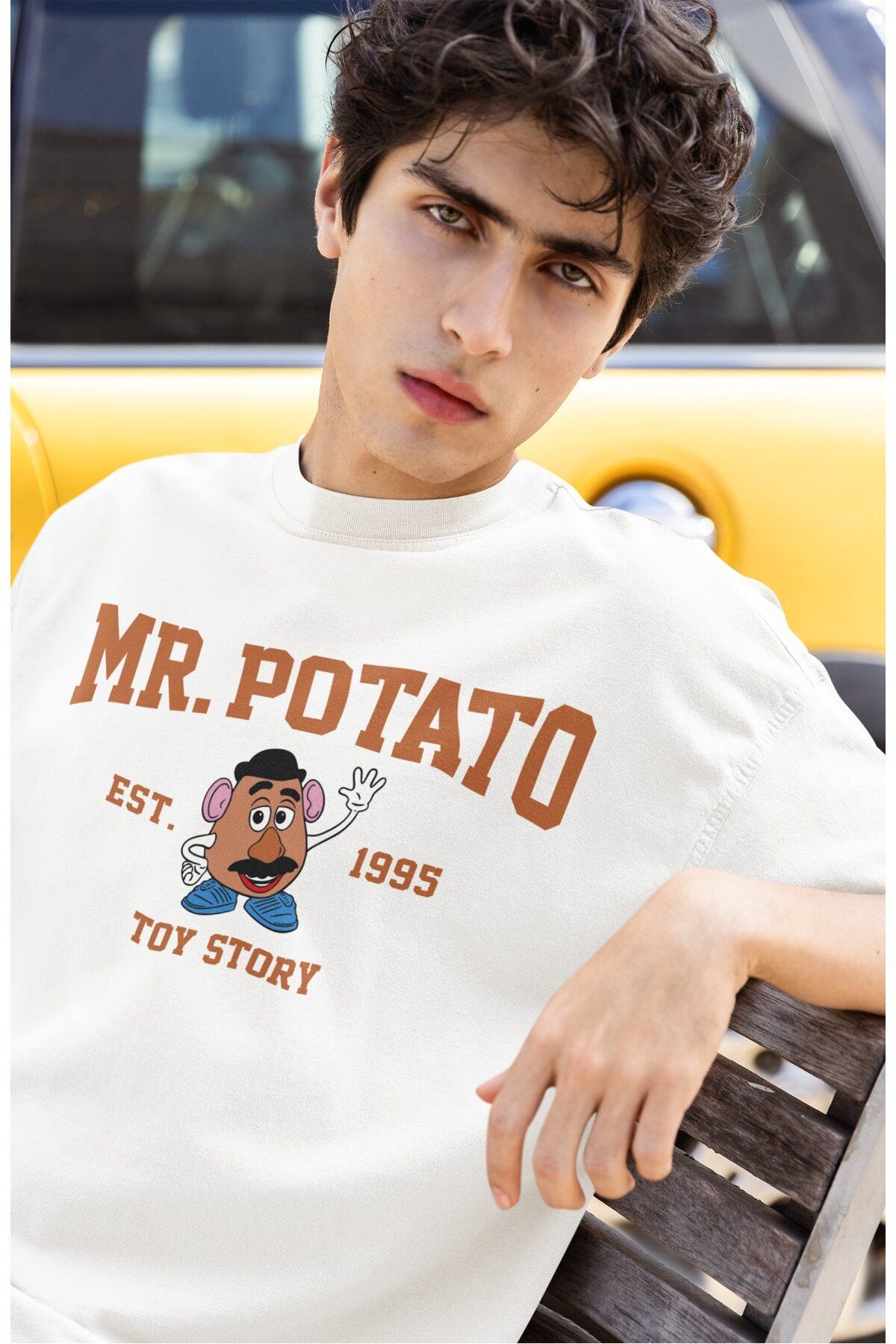 Fuddy Moda Unisex Toy Story Mr. Potato Baskılı Couple Tişört, Oversize Oyuncak Hikayesi Temalı T-Shirt