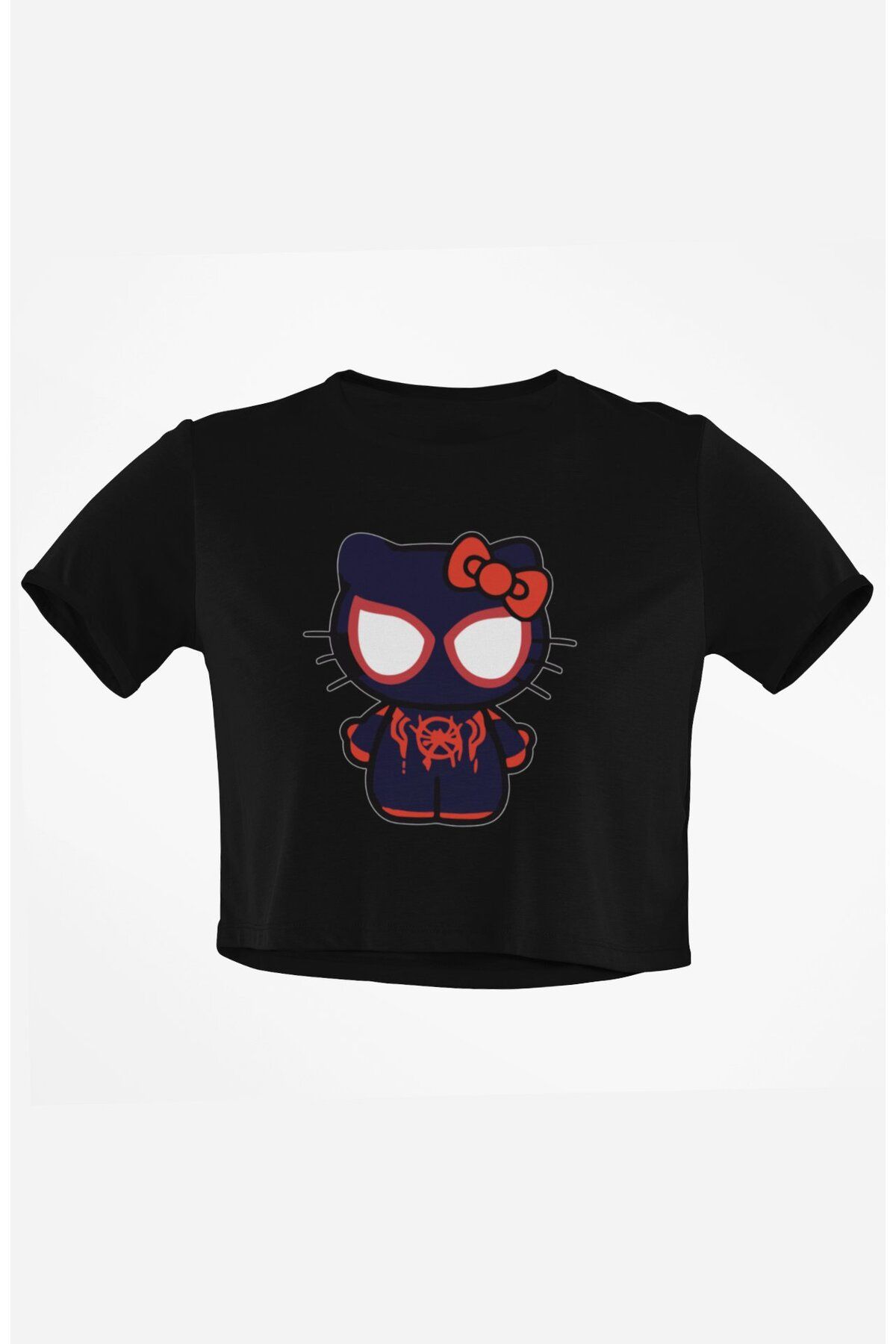 Fuddy Moda Kadın Örümcek Logo Baskılı Crop Top, Kız Çocuk Hello Kitty Temalı Crop Bluz