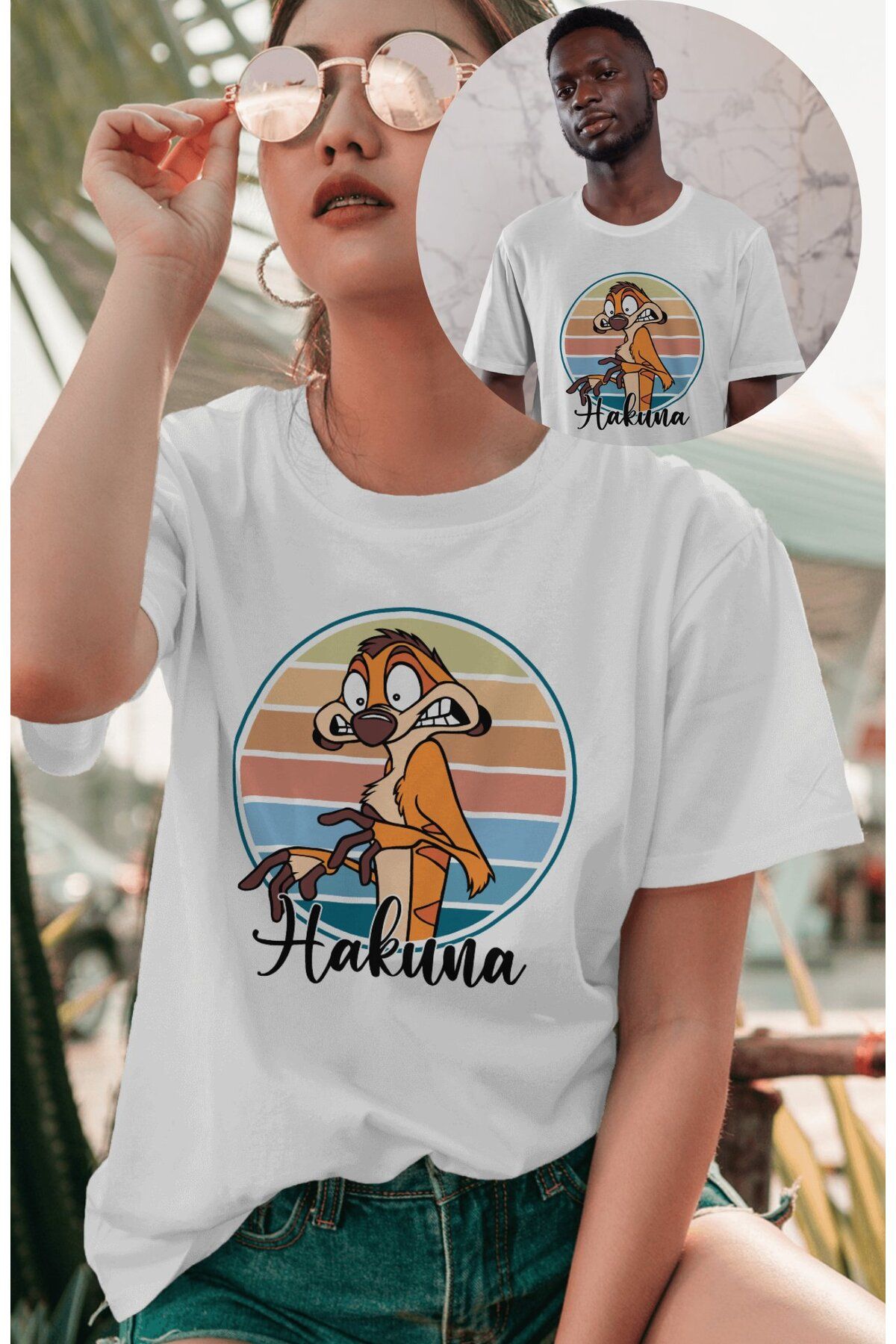 Fuddy Moda Unisex Hakuna Yazılı Tişört, Oversize Çizgi Film Aslan Kral Temalı T-Shirt