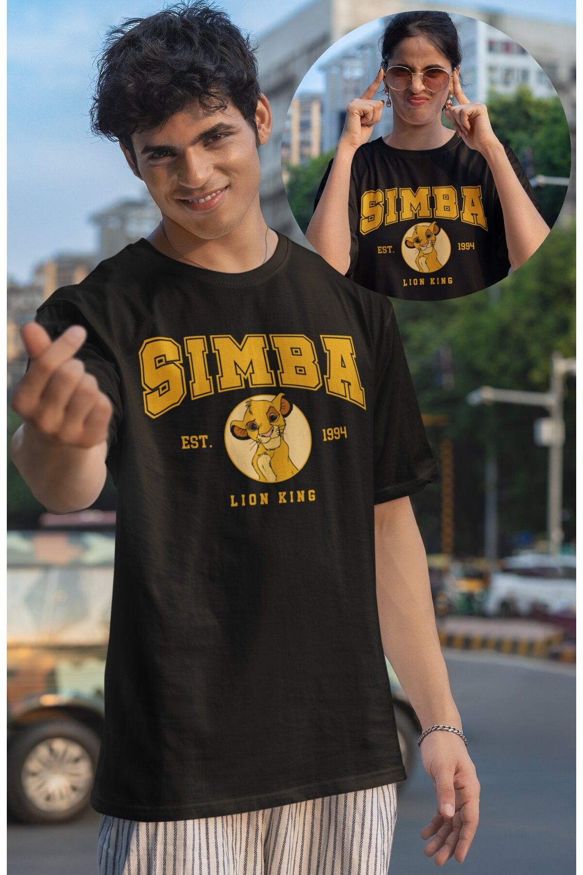 Fuddy Moda Unisex The Lion King Simba Est 1994 Baskılı Tişört, Oversize Çizgi Film Aslan Kral Temalı T-Shirt