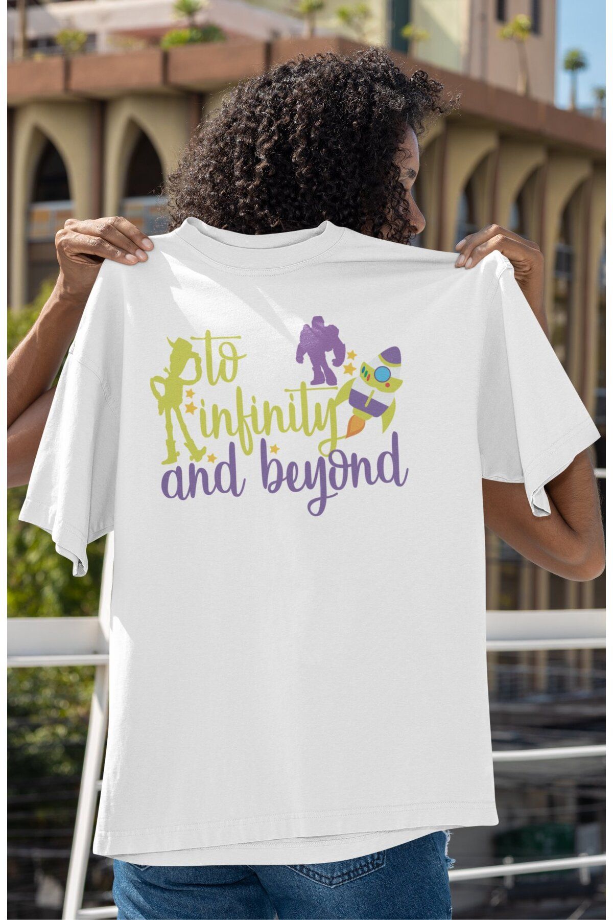 Fuddy Moda Unisex To Infinity And Beyond Baskılı Tişört, Oversize Toy Story Temalı T-Shirt