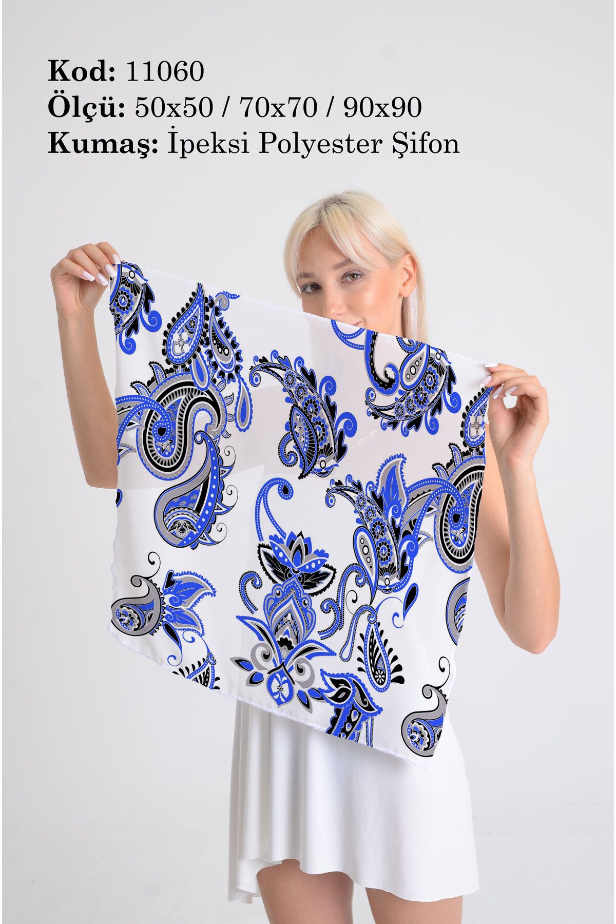 DESENİX Klasik Paisley Desenli İpeksi Şifon Fular - Şal, Eşarp, Boyunluk - 50x50, 70x70, 90x90 cm