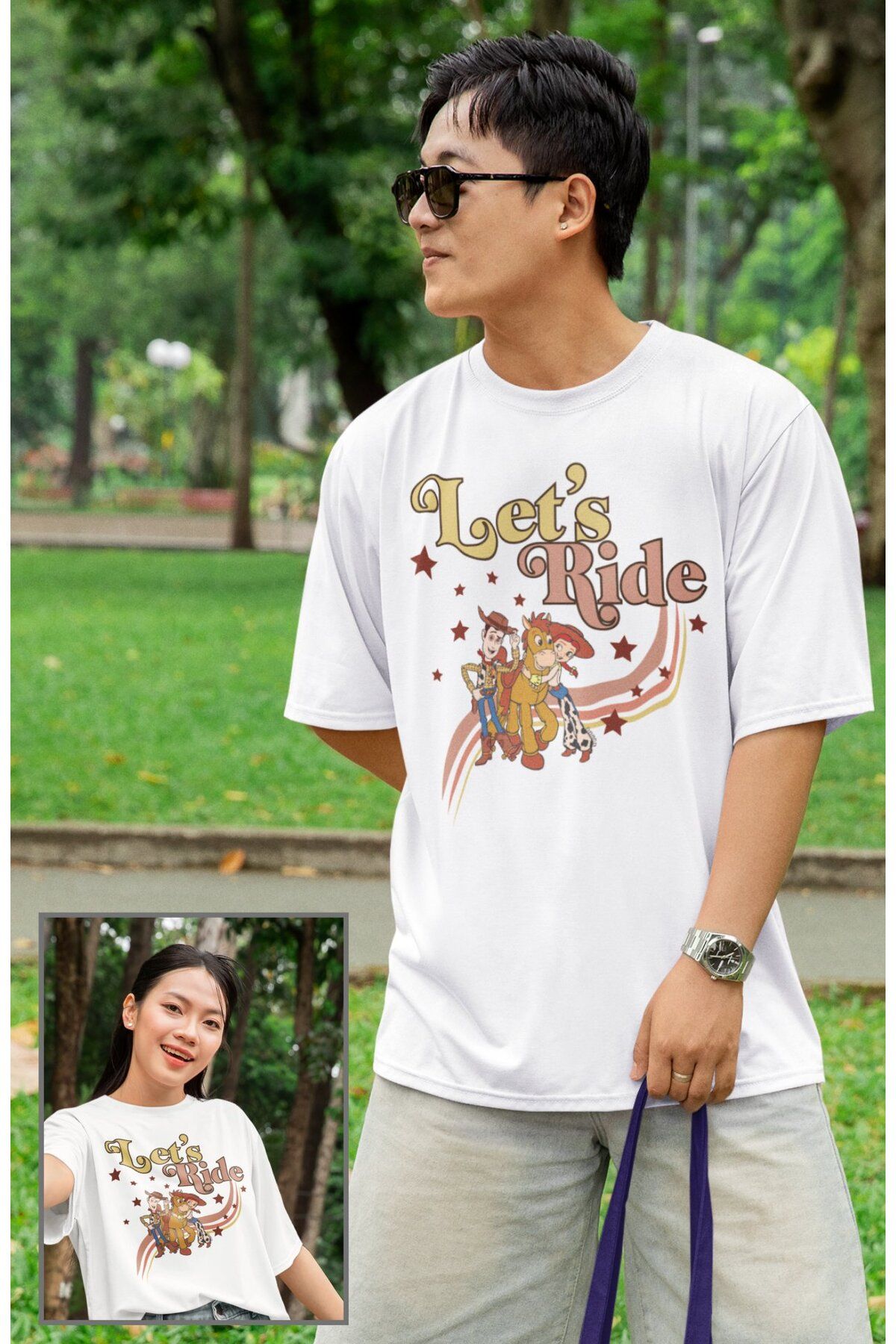 Fuddy Moda Unisex Let's Ride Baskılı Tişört, Oversize Toy Story Temalı T-Shirt