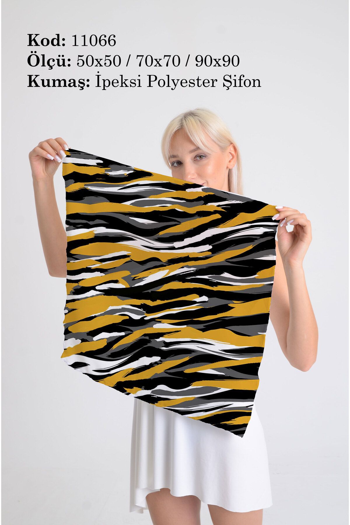 DESENİX Modern Renkli Zebra Desenli İpeksi Şifon Fular - Şal, Eşarp, Boyunluk - 50x50, 70x70, 90x90 cm
