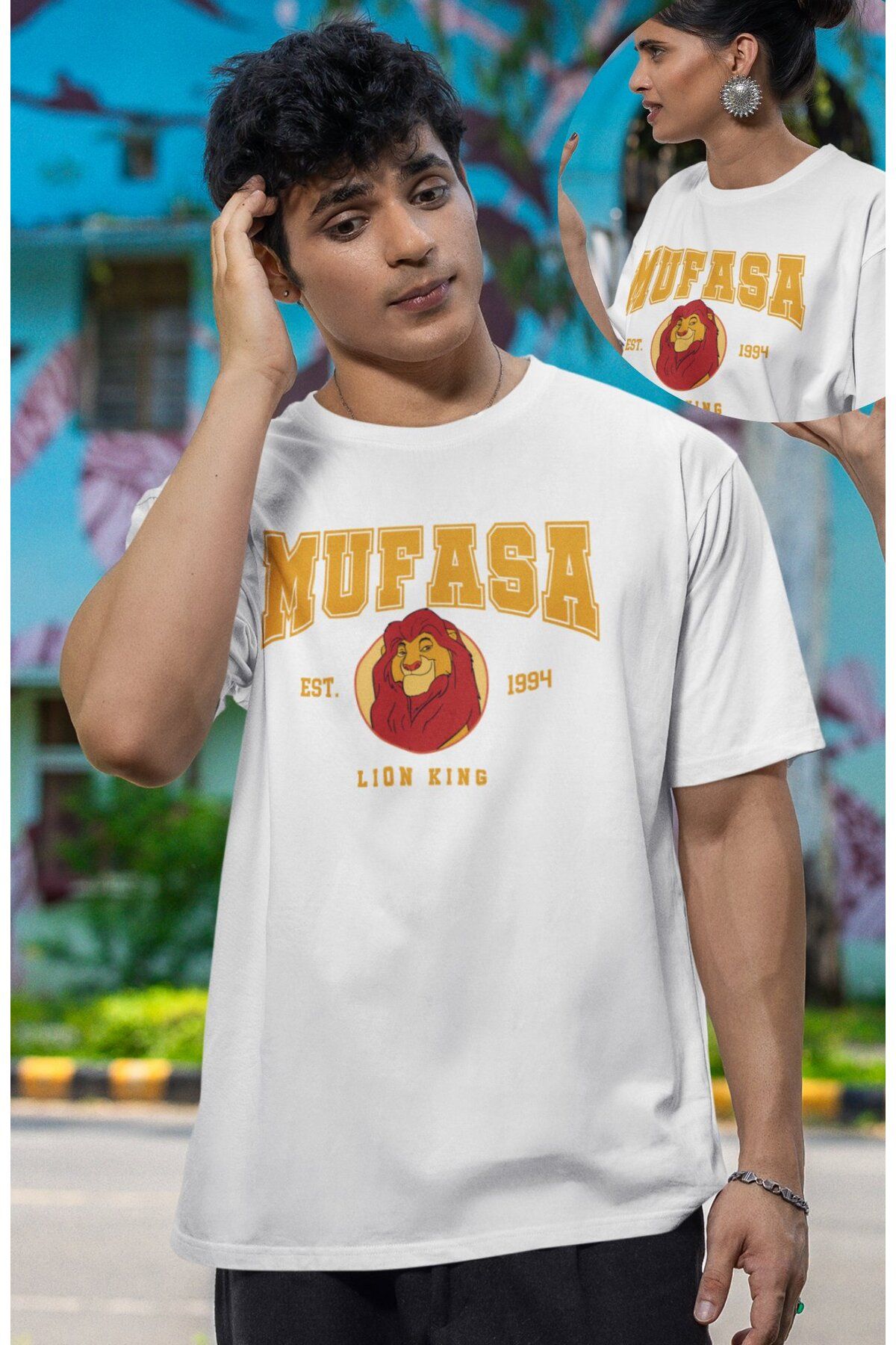 Fuddy Moda Unisex Mufasa Est 1994 Baskılı Tişört, Oversize Çizgi Film Aslan Kral Temalı T-Shirt