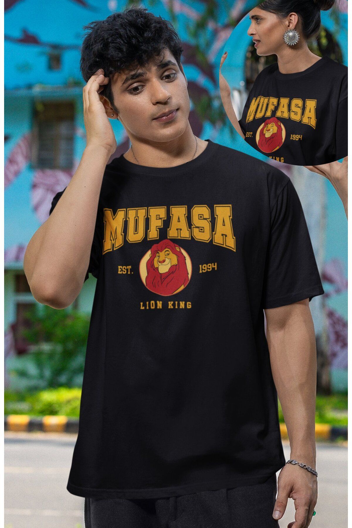 Fuddy Moda Unisex Mufasa Est 1994 Baskılı Tişört, Oversize Çizgi Film Aslan Kral Temalı T-Shirt