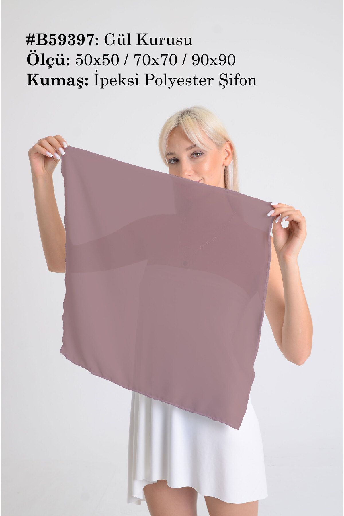 DESENİX Gül Kurusu Renk İpeksi Şifon Fular - Şal, Eşarp, Boyunluk - 50x50, 70x70, 90x90 cm