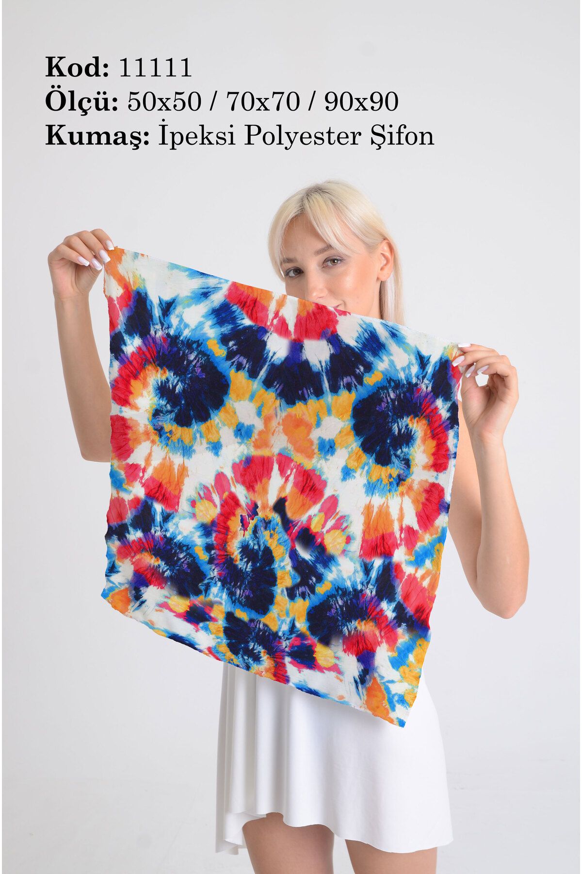 DESENİX Renkli Batik Desenli İpeksi Şifon Fular - Şal, Eşarp, Boyunluk - 50x50, 70x70, 90x90 cm