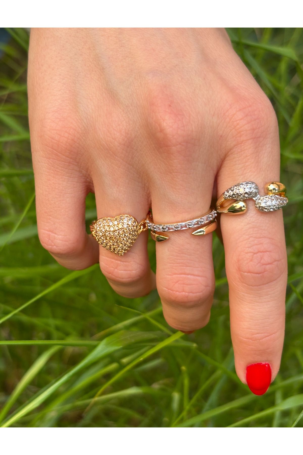Aurella Accessories 3'lü Sarmal Yüzük Seti