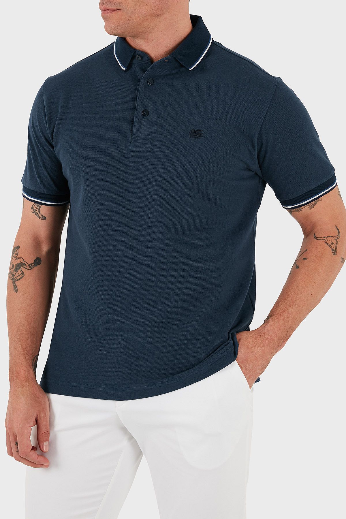 ETRO % 100 Pamuk Regular Fit Şerit Detaylı Düğmeli Polo Yaka T Shirt Erkek POLO YAKA T SHİRT MRMD001