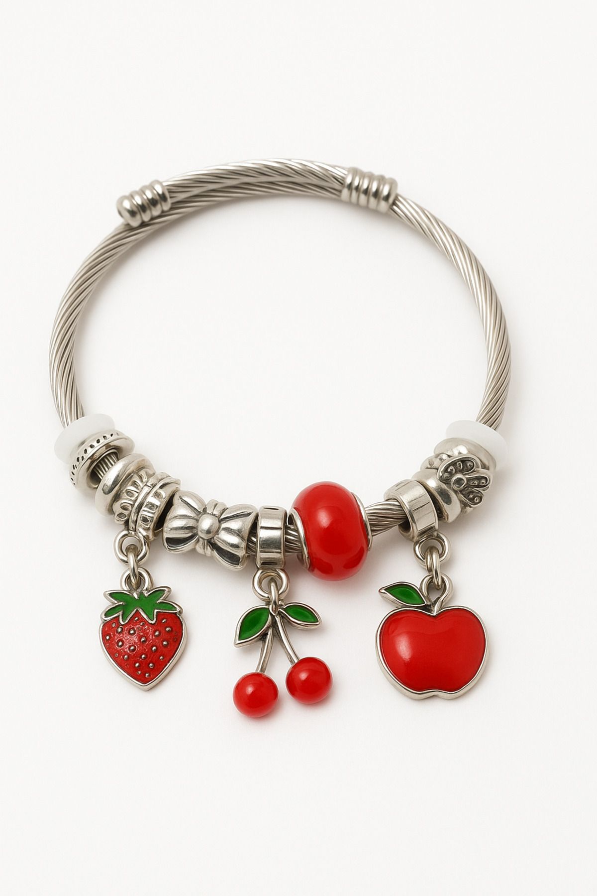 MakeWell Charm'lı Çelik Kiraz Çilek Kelebek Deniz Kabuğu Kalp Yıldız Tasarımlı Charm'lı Çelik Bileklikler