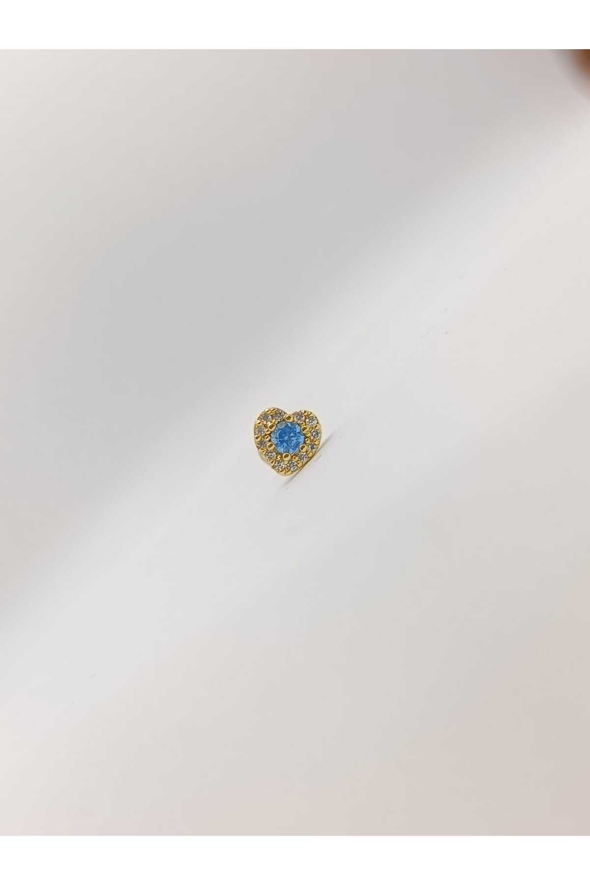 Takıntı Takı FİRUZE TAŞLI KALP Titanyum Piercing orta boy kıkırdak helix tragus 1Adet