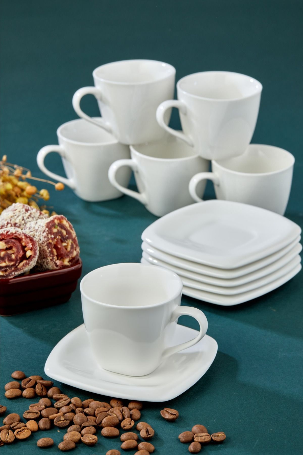 Yaren Style ☕ 6'lı Beyaz Porselen Kahve Fincanı Takımı – Minimalist ve Zarif Tasarım
